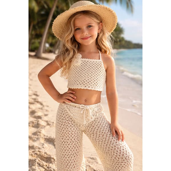 Kit blogueirinha em Crochê moda praia/Calça Saída de Praia-Calça