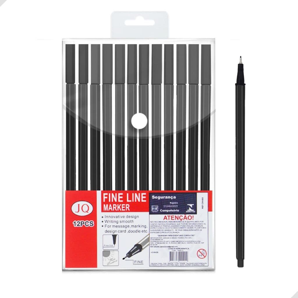 12 Canetas Fine line Preta Ponta Super Fina 0.4mm Fine line Traço Fino e Preciso p/ Estudo e Desenho