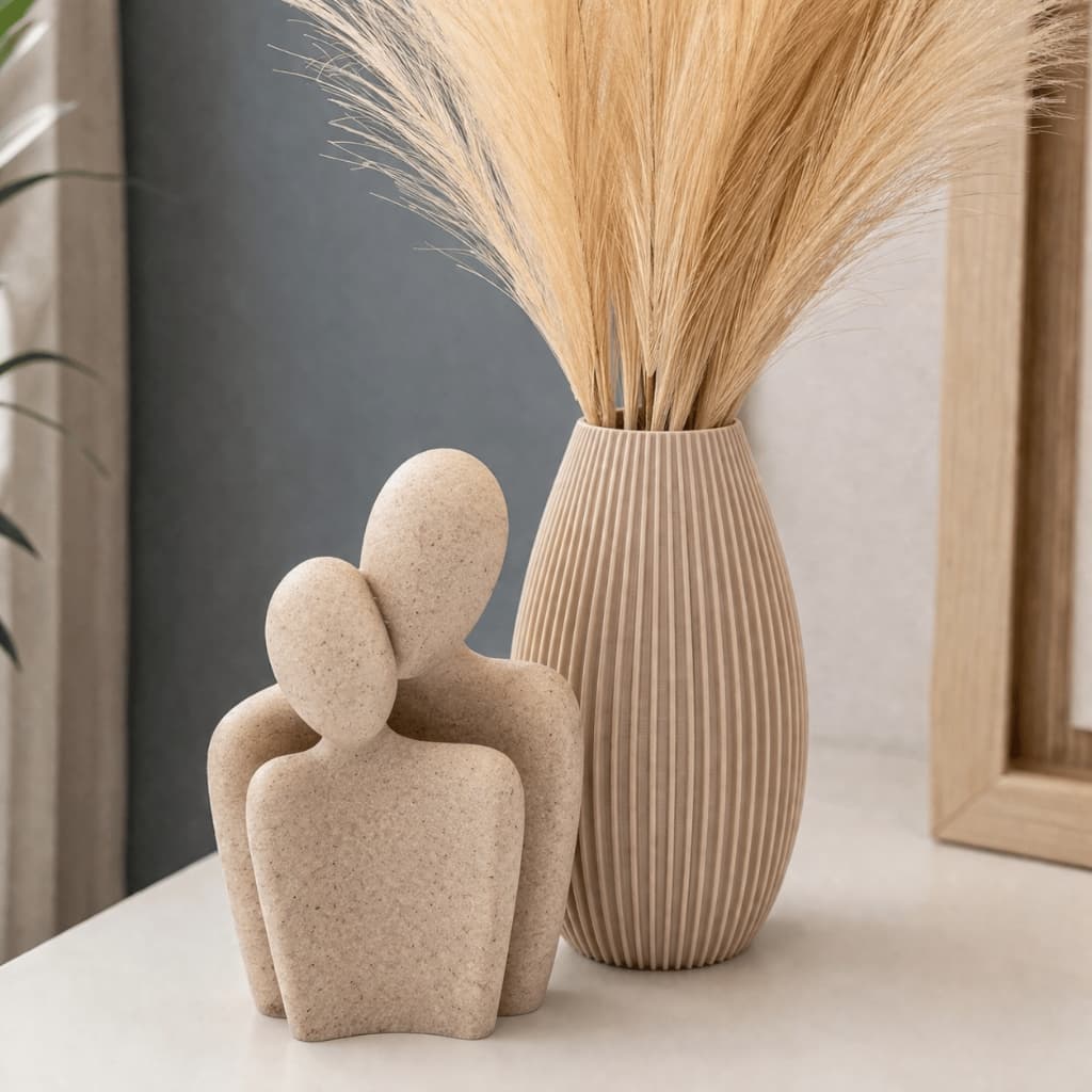 Kit Vaso Decorativo Minimalista + Escultura Casal Decorativo – Ideal para Plantas Artificiais e Arranjos