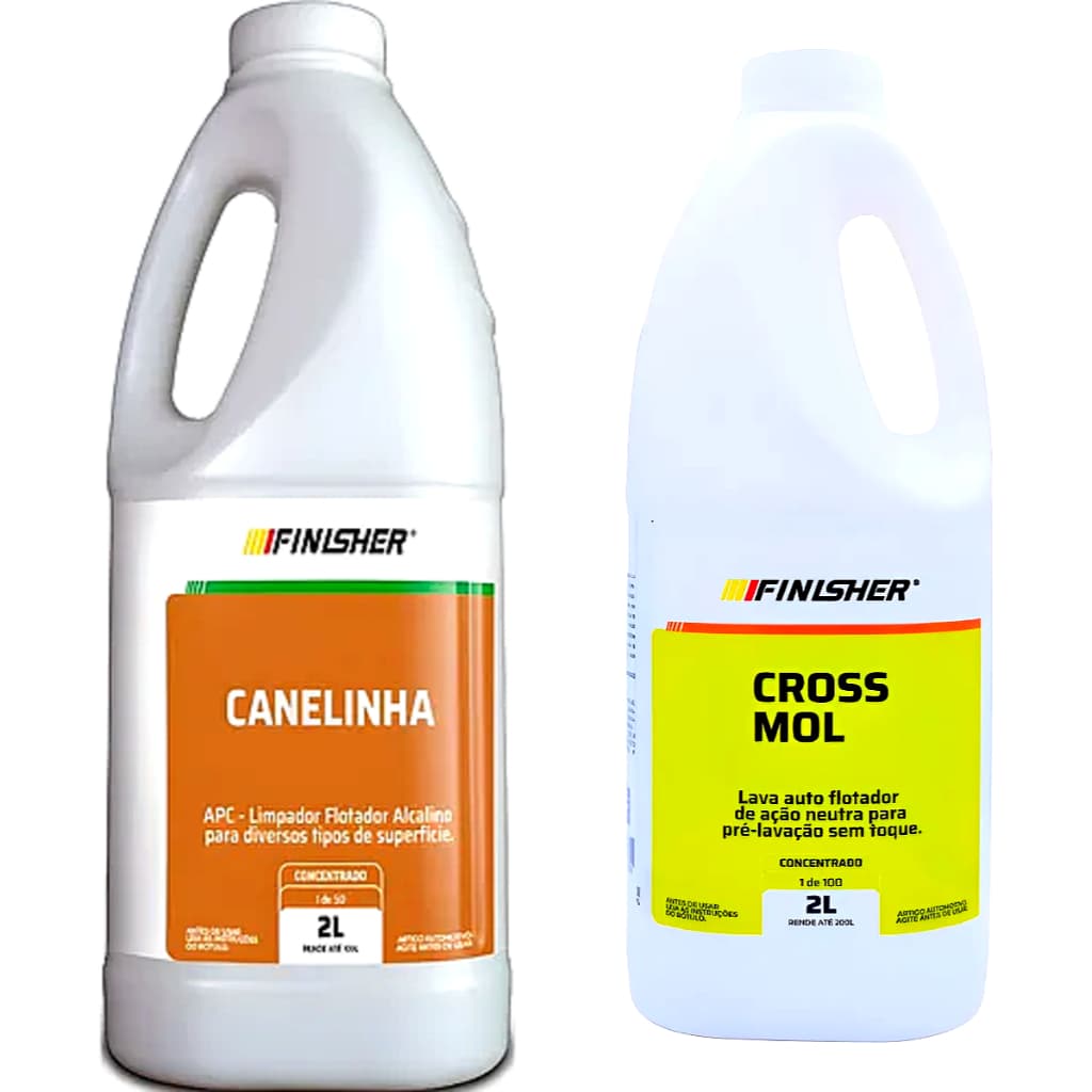 Kit Limpeza Pesada Automotiva Finisher – Canelinha 2L + Cross Mol 2L (Pré Lavagem + APC Concentrado)