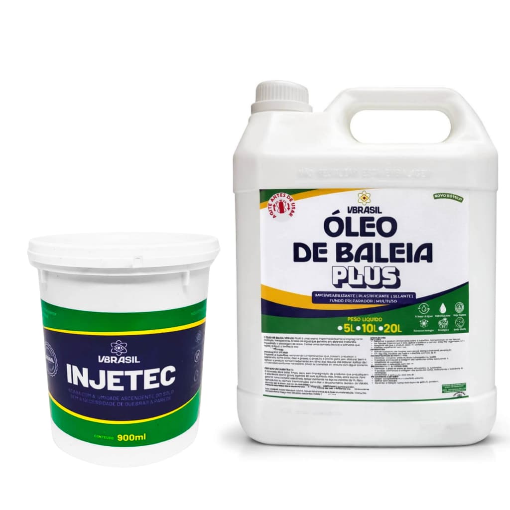 Kit eliminador de umidade Injetec 900ml e Resina Impermeabilizante Óleo de Baleia 5 litros