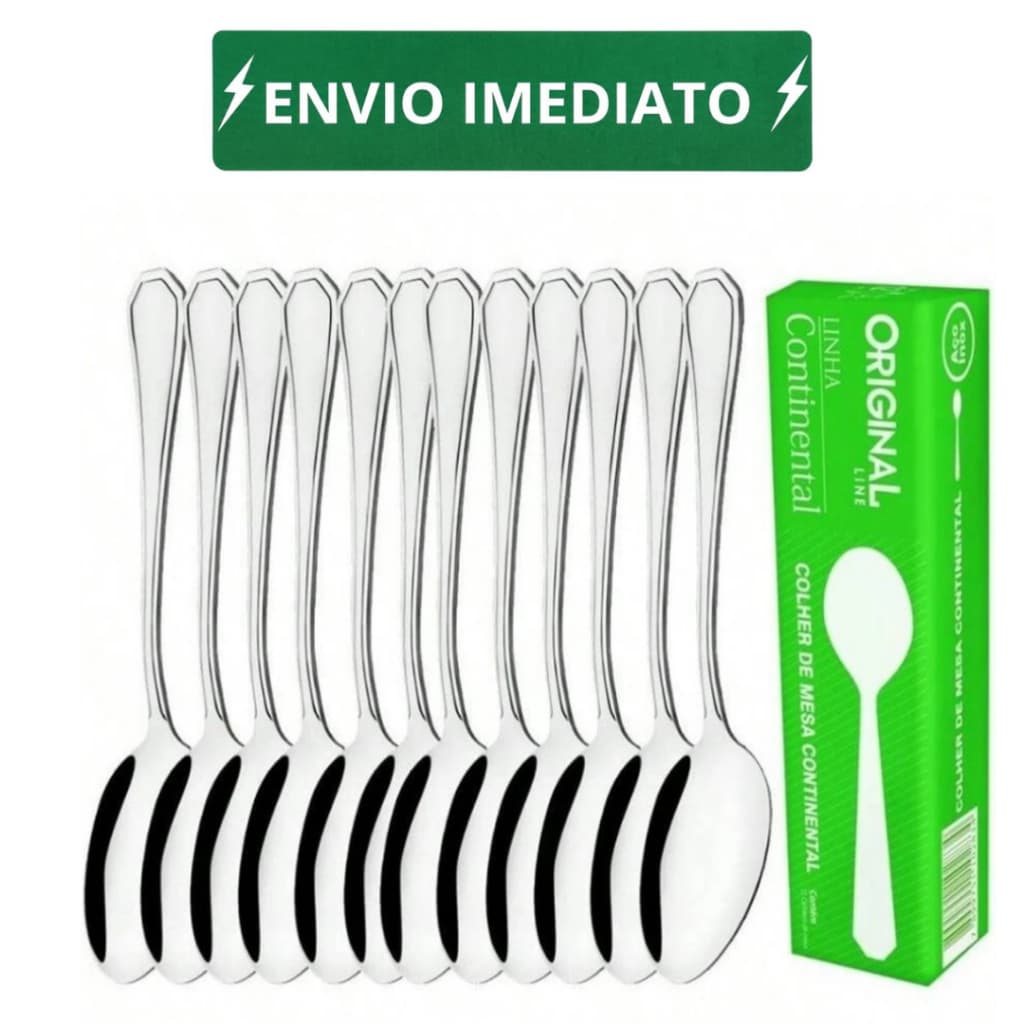 Jogo 12 Colher Mesa Sopa Restaurante Buffet Premium Conjunto Aço Inox Continental Original Line