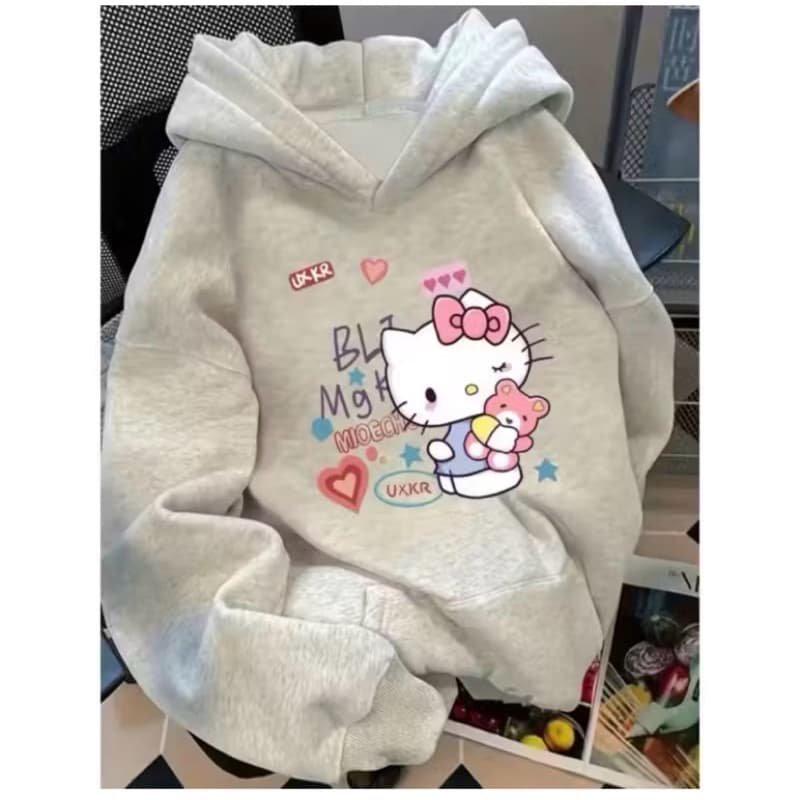 Moletom Capuz Hello Kitty Tumblr Fofo Coração Urso Desenho Casual Confortável Promoção