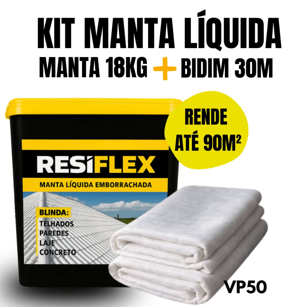 Manta Líquida 18kg + Bidim 30m Impermeabilizante Para Laje Telhado Anti Umidade Alta Proteção