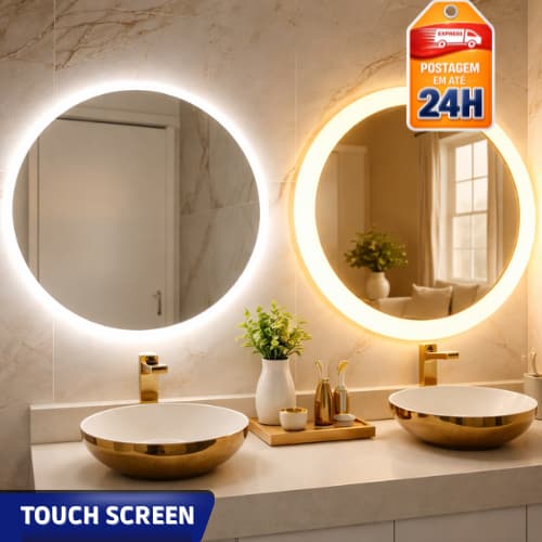 Espelho LED Redondo com Touch 20W ou 26W | 40cm ou 45cm • 3000K ou 4000K • Bivolt