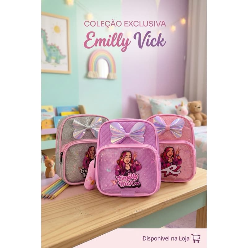 Mochila Infantil Emilly Vick Glitter Holográfica Escolar Bebê 0 a 4 Anos Leve Confortável