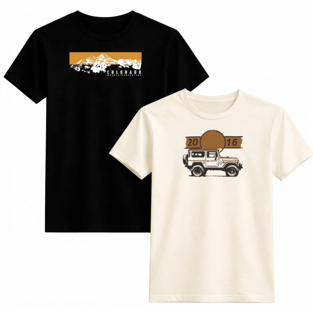 Camiseta Aventura Masculina 100% Algodão Kit 2 Estampas Montanha Colorado e Jeep Dia a Dia Premium
