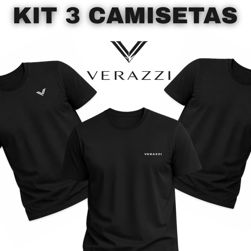 Kit 3 Camisetas Preta Verazzi Premium - Camisa Masculina