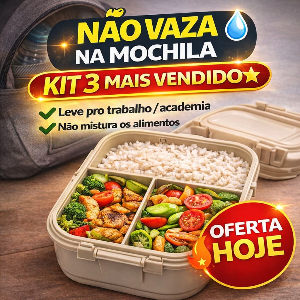 Marmita Hermética Não Vaza 1L com Divisórias | Kit 2 3 4 Unidades | Ideal Dieta Academia Micro-ondas Freezer