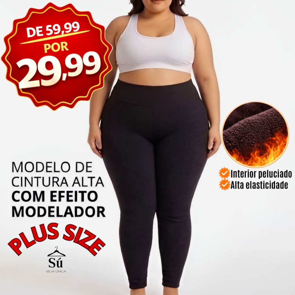 Meia-Calça Legging Térmica Plus Size Modeladora Cintura Alta Peluciada Grossa Não Fica Transparente Inverno