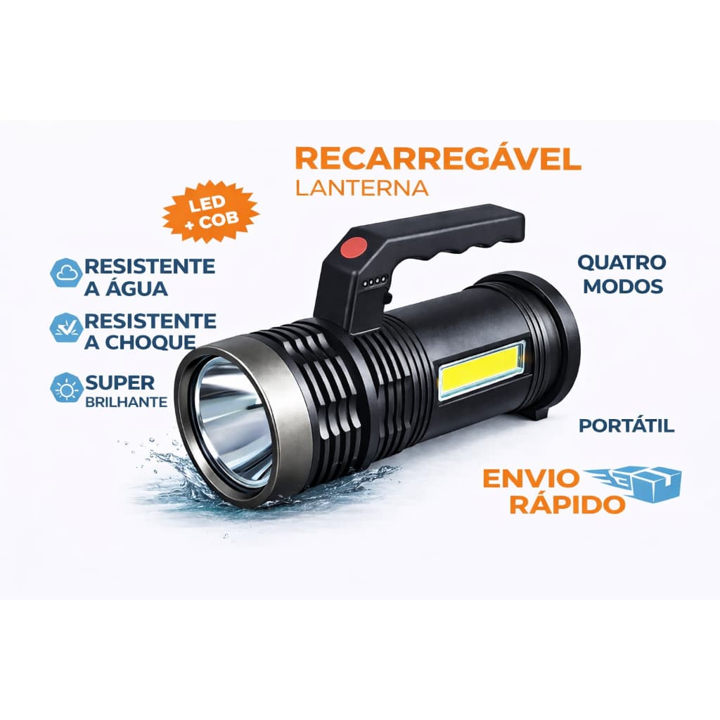 Lanterna Led Recarregável Usb Luz Forte Clara 3 Modos de Luz Resistente Longo Alcance 200m Camping Trilha Sitio Fazenda
