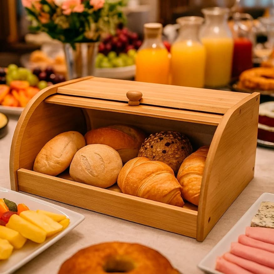 Porta Pães Com Tampa Retrátil 30x25x18cm Mantém Pães Frescos Por Mais Tempo Moderno Em Bambu