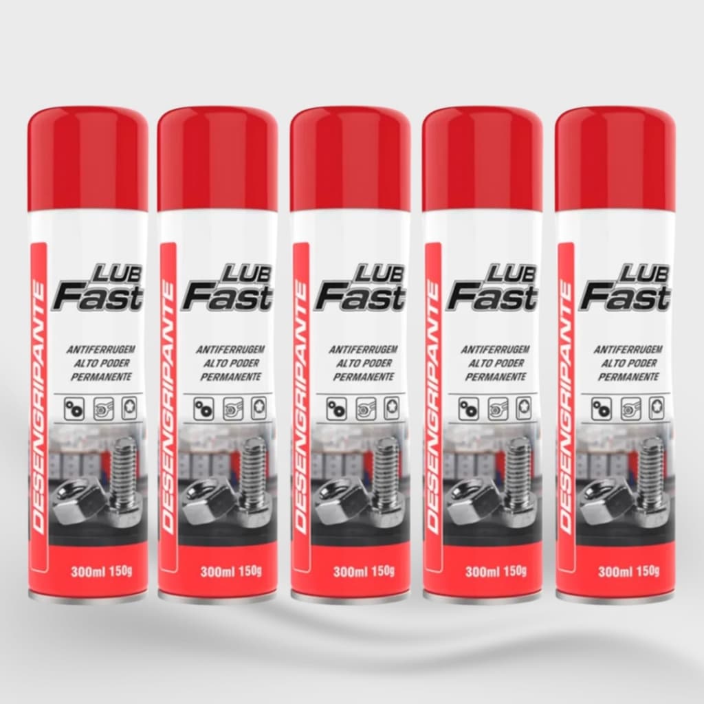 Kit 5 Lubrificantes Spray Corrente Portão Dobradiças Elimina Ferrugem Ruido Lubfast