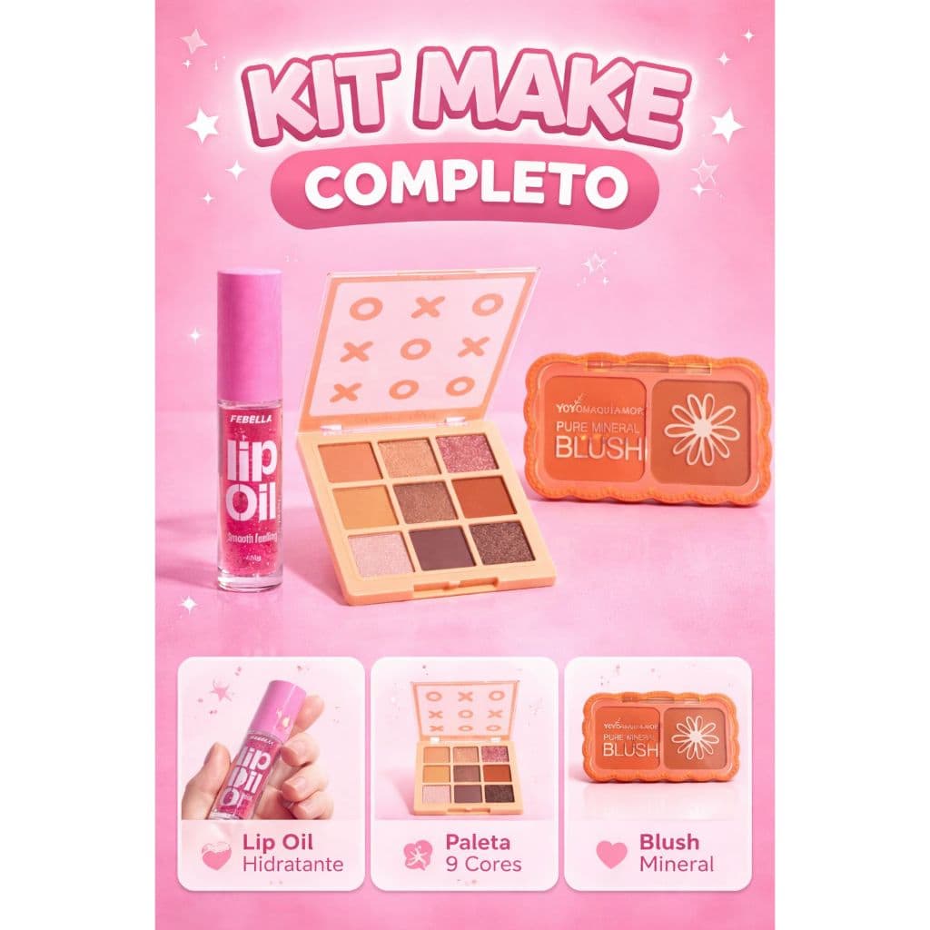 Kit de Maquiagem Paleta de sombras, Blush e Gloss fofo