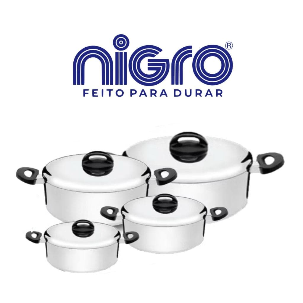 Kit 4 Caçarolas Nigro Eterna Alumínio Grosso com Tampa - Jogo de Panelas Quatro Peças Resistente
