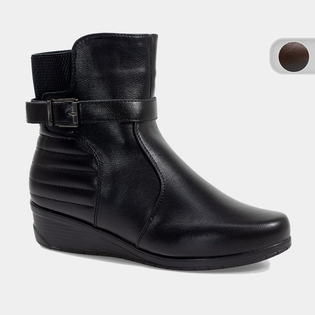 Bota Mooncity Cano Baixo Salto Anabela Baixa Bico Redondo Casual Dia a Dia Feminina 71105
