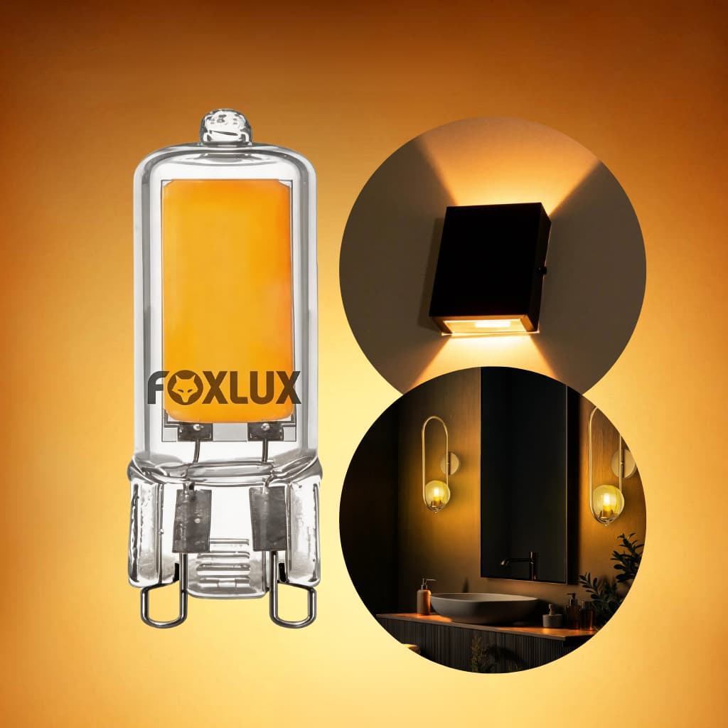 Lâmpada Filamento LED G9 bipino 2W 127V Luz Quente Ambar 2.200K Halopin Foxlux Econômica Decorativa