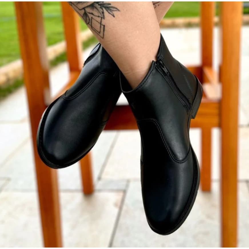 Botinha Feminina Beira Rio 9085.100 Original Casual Elegante Confortável Macia Cano Curto Salto Baixo Dia a Dia