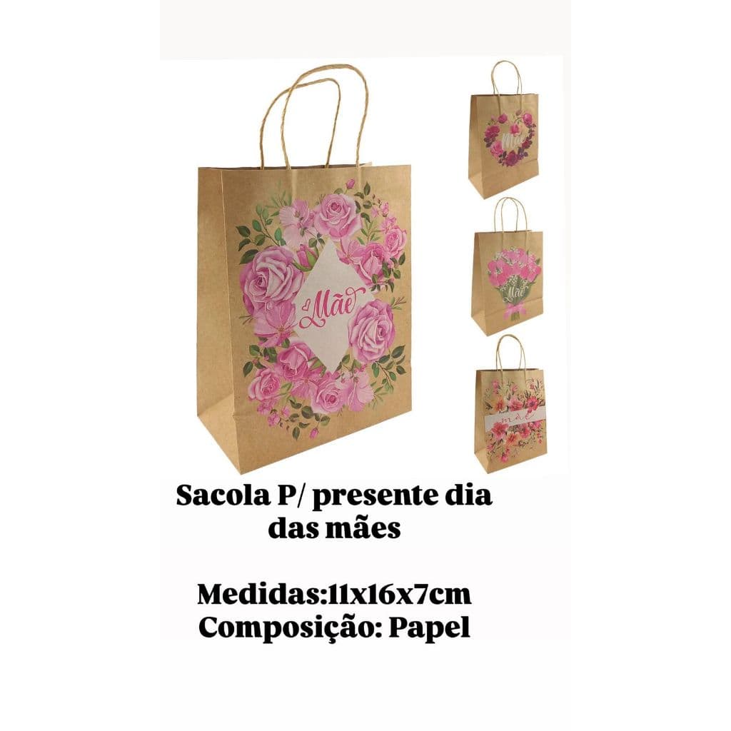 Sacola Papel Para Presente Dia Das Mães Tamanho 11x16x7cm 12 unidades