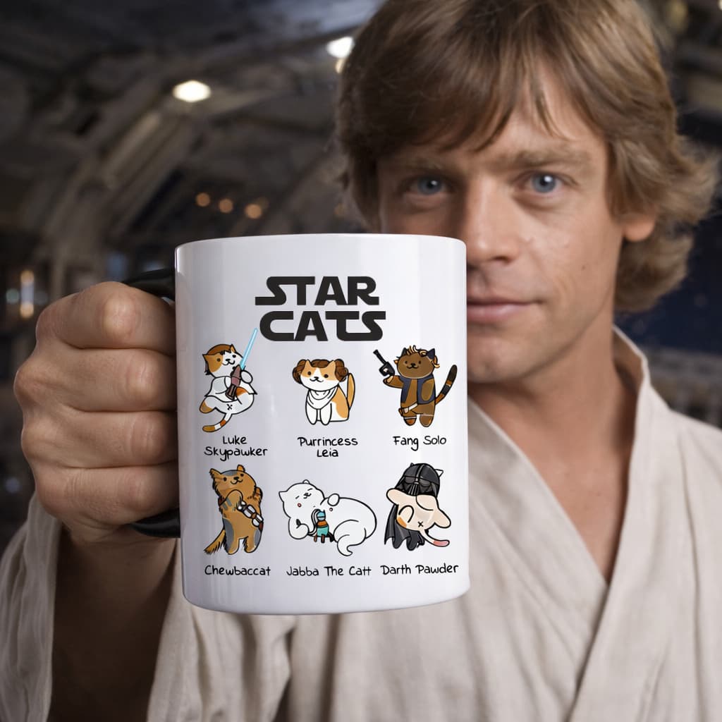 Caneca Star Wars Gatos - Star Cats Personagens Felinos - Geek Presente 325ml