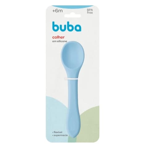 Colher Em Silicone Bebê Introdução Alimentar Flexível Buba Azul