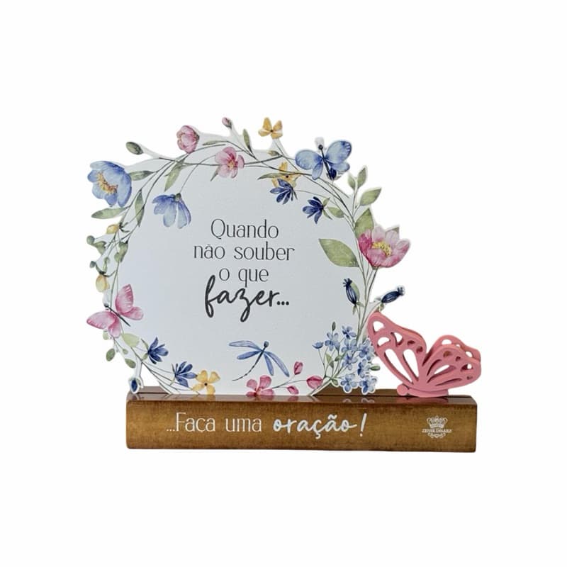 Placa Decorativa Madeira Oração Floral Borboleta