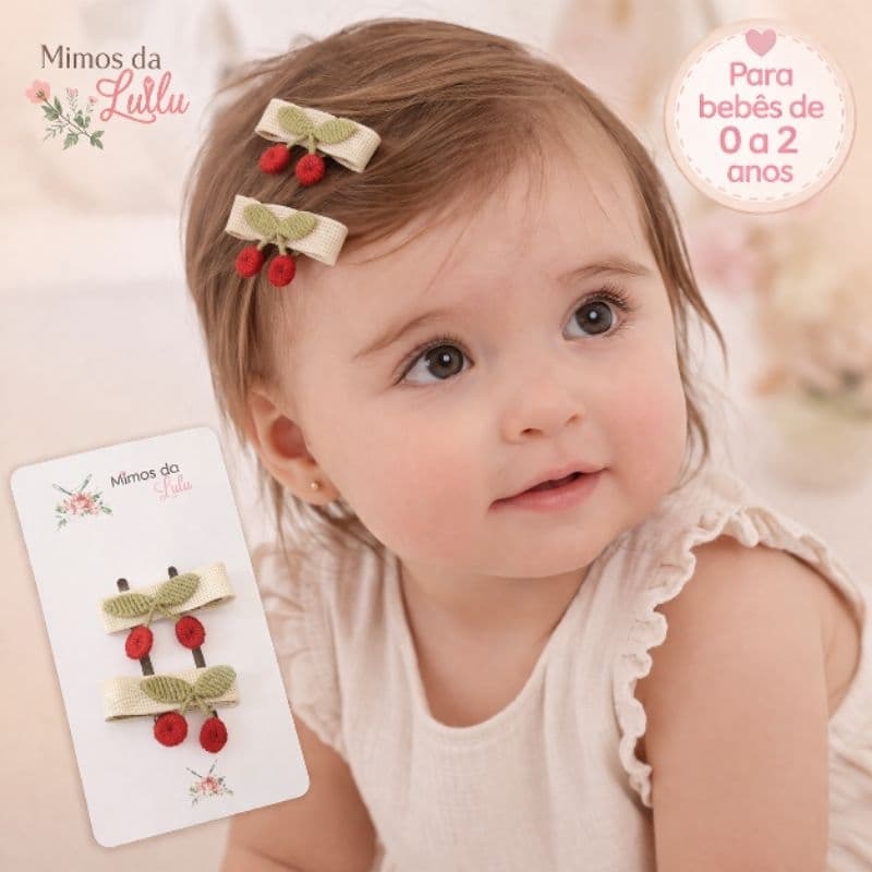 Parzinho de cereja menina baby 100% Forrado com borrachinha antideslizante laco de menina