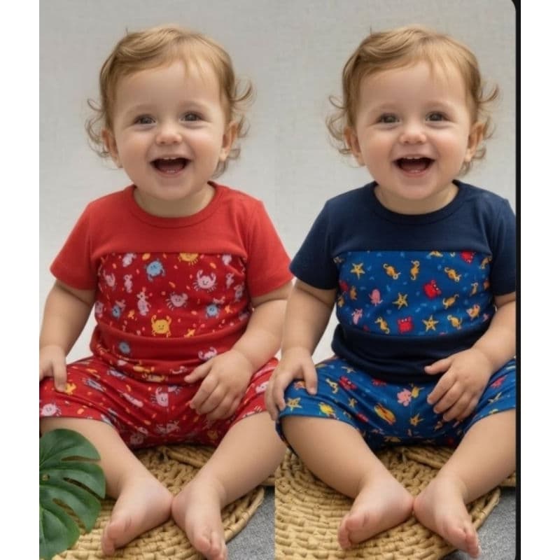 Conjuntinho Bebê Fundo do Oceano, Short Tactel+ Camiseta Menino, conjunto Verão Menino, Camiseta e Short Criança.