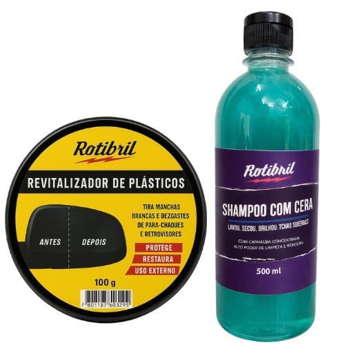 Cera Revitalizadora Plásticos e Borachas + Shampoo com cera Limpeza automotiva 500ml