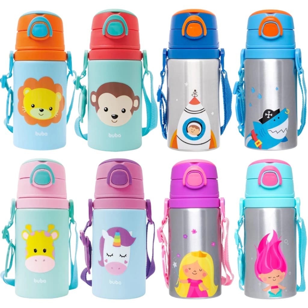 GARRAFINHA DE ALUMINIO COM CANUDO 450ML ANIMAL FUN MACACO