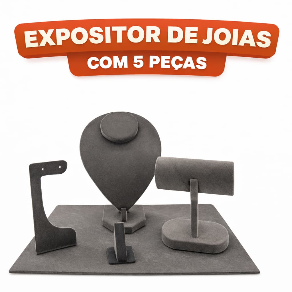 Expositor de Joias Veludo Kit 5 Peças Porta Colar Brinco Pulseira Anel