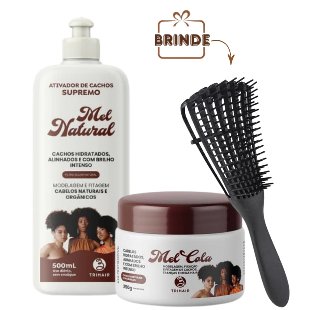 Kit Ativador Mel Natural 500ml Mel Cola Trihair 250g Modelagem