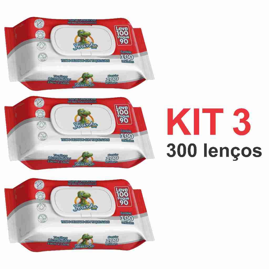 KIT 3 PACOTES DE LENÇOS UMEDECIDOS FERINHA BABY COM 100UNI