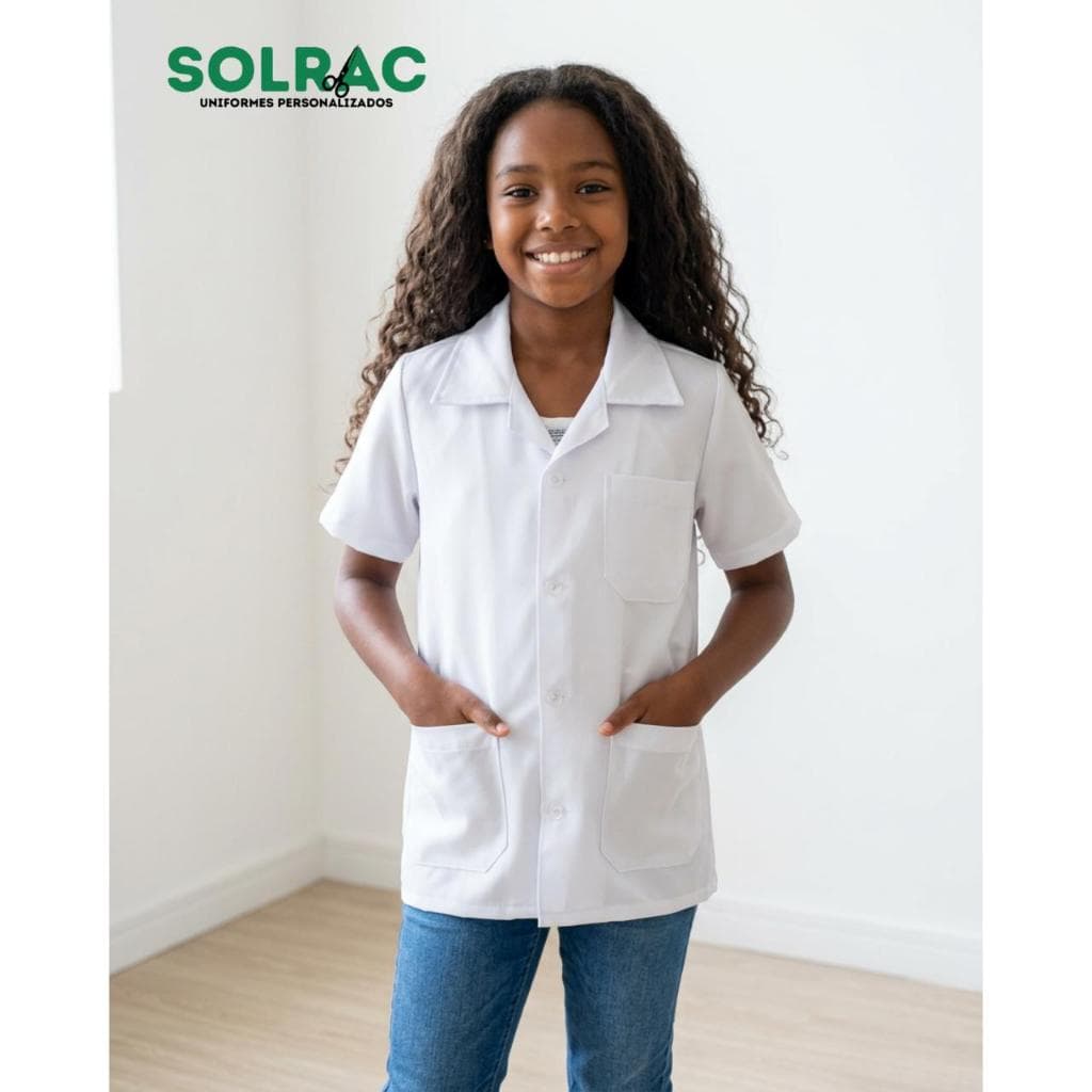 Jaleco Infantil Em Oxford Branco Mangas Curtas Unissex