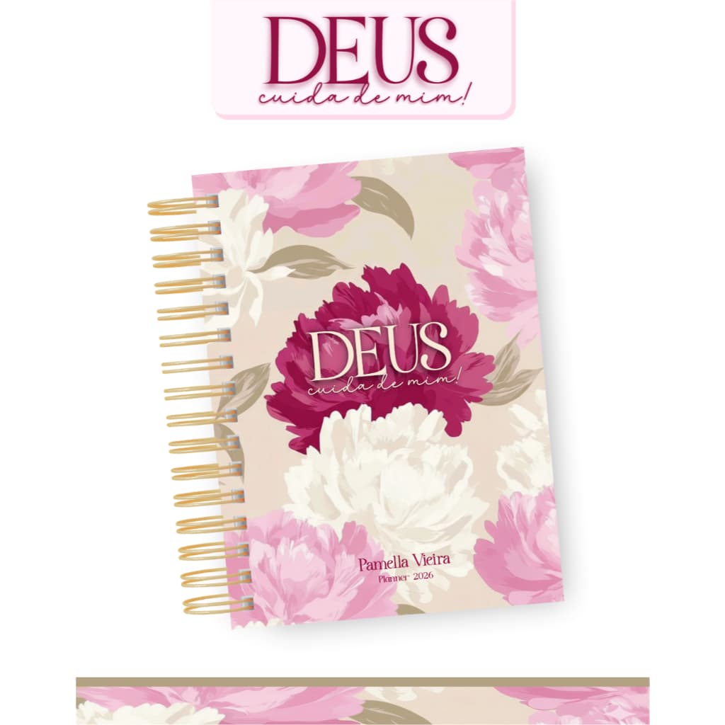 COLEÇÃO DEUS CUIDA DE MIM PERSONALIZADO COM NOME | CANECA + AGENDA + PLANNER + BLOCO