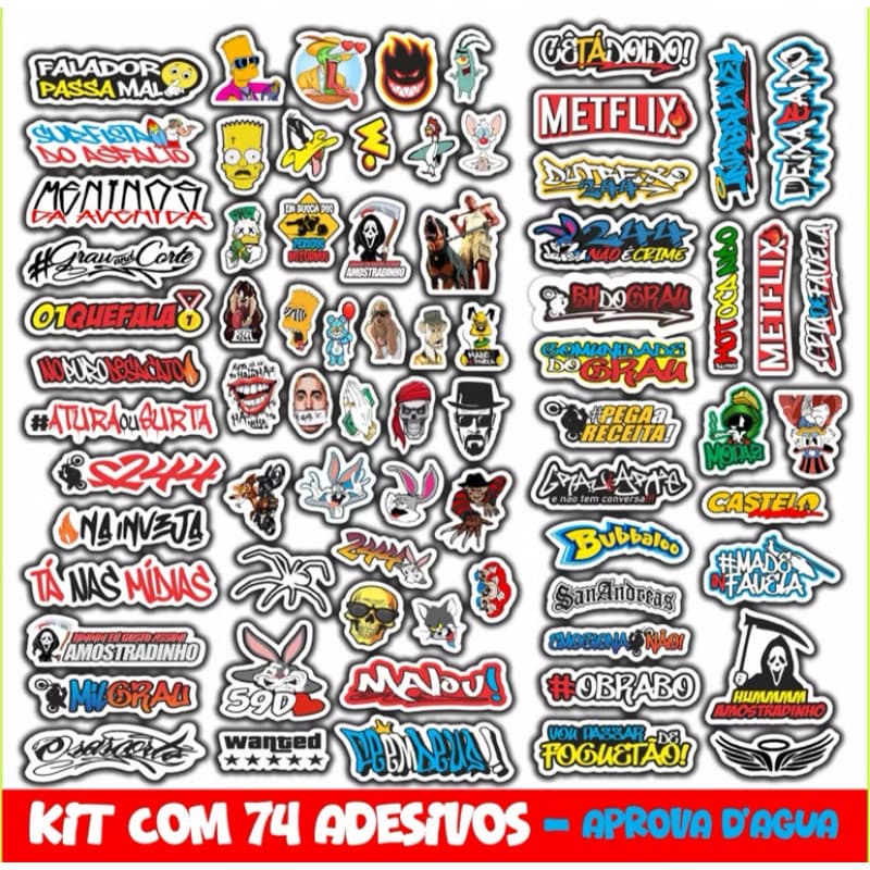 74 Adesivos Figurinhas para Bike Carro Moto Capacete - Frases Grau 244 Aranha - APROVA D'AGUA