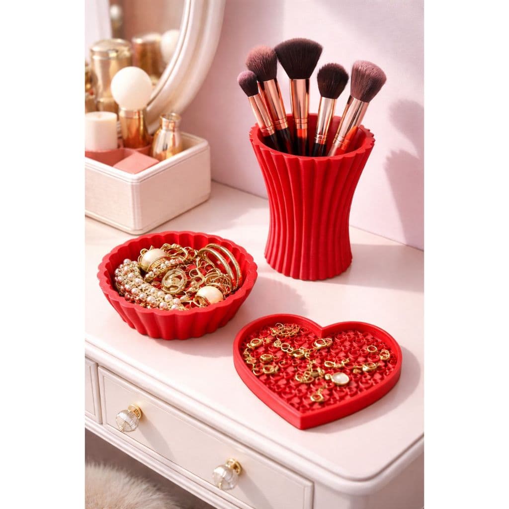 Kit Porta Pincéis Maquiagem + Porta Joias + Limpador de Pincel Organizador Penteadeira Decorativo