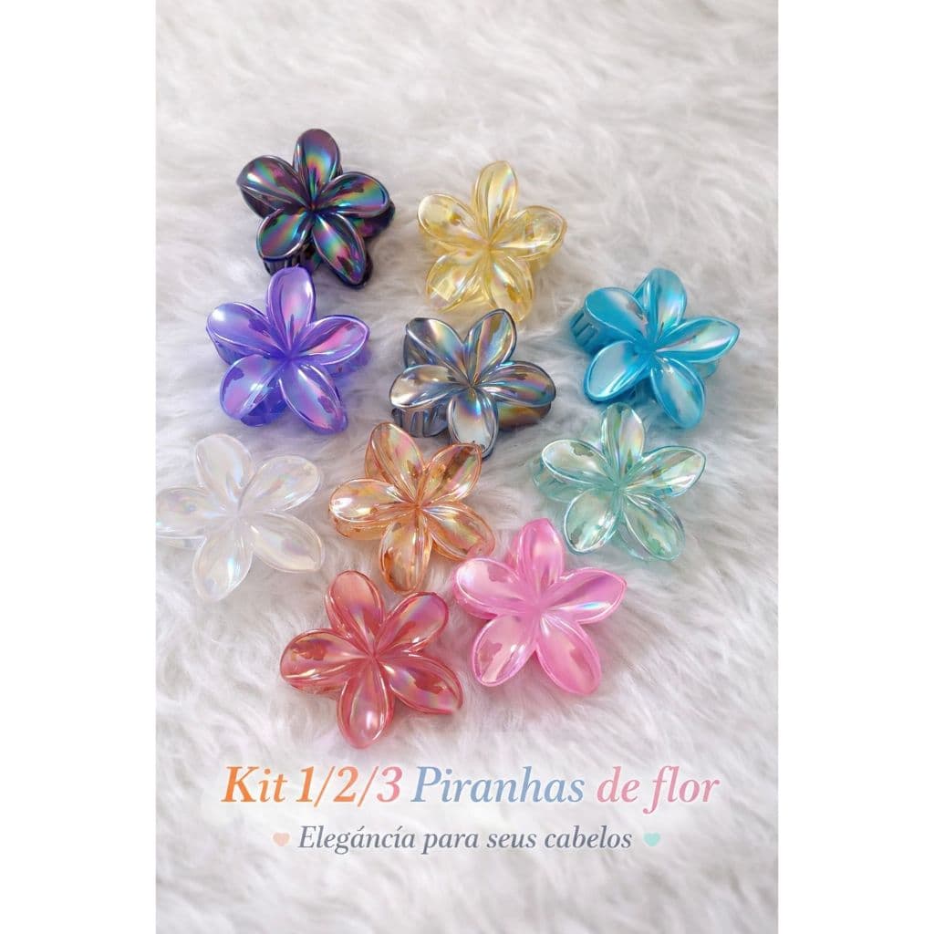 Kit 1/2/3 Piranhas de Flor para Cabelo, Presilha Garra floral Elegante Acessório Feminino Moda Praia