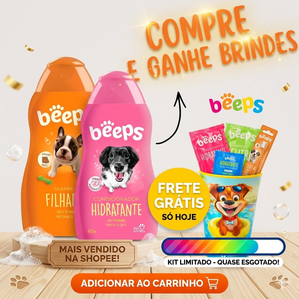 Combo Beeps Shampoo Filhotes 500ml + Beeps Condicionador 480ml Beeps Filhotes Shampoo e Condicionador