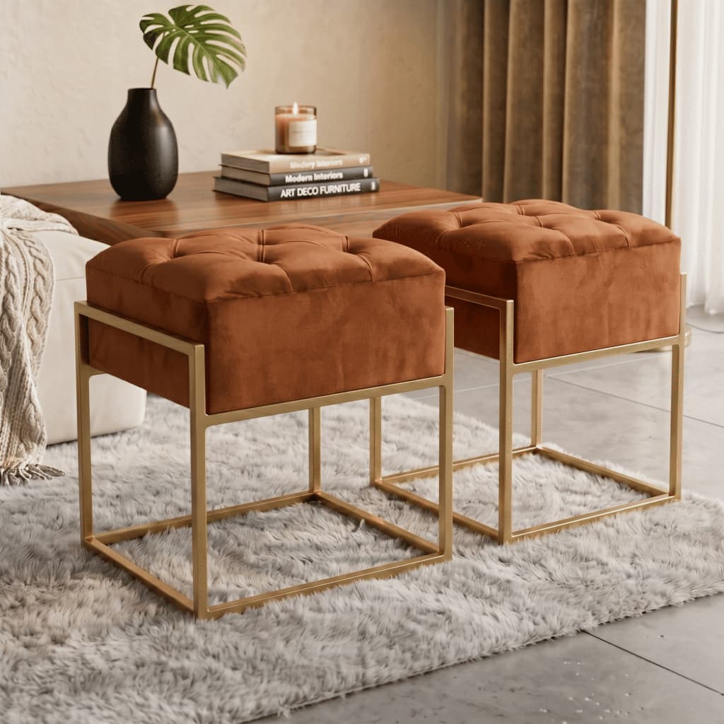 Kit 2 Puff Banqueta Quadrado Estilo Industrial Decorativo Estofado Apoio
