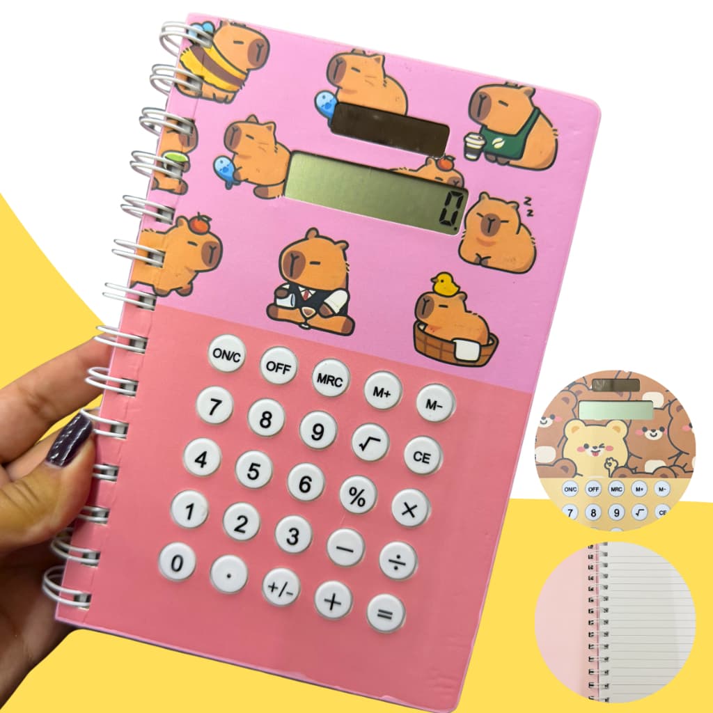 Bloco de notas com calculadora na capa anotações caderno recados escola números dia a dia estudo financeiro criativo