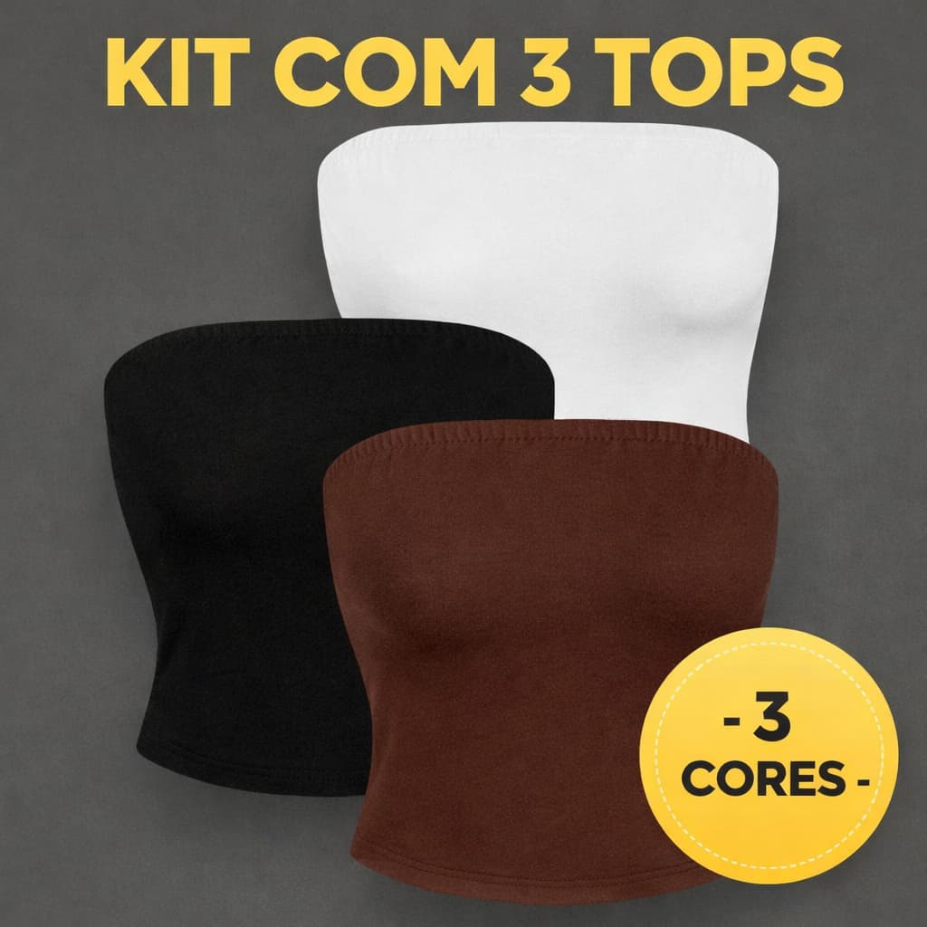 Kit 3 Top Tube Cropped Faixa Forrado Suplex Alta Qualidade Casual Academia Tomara que caia