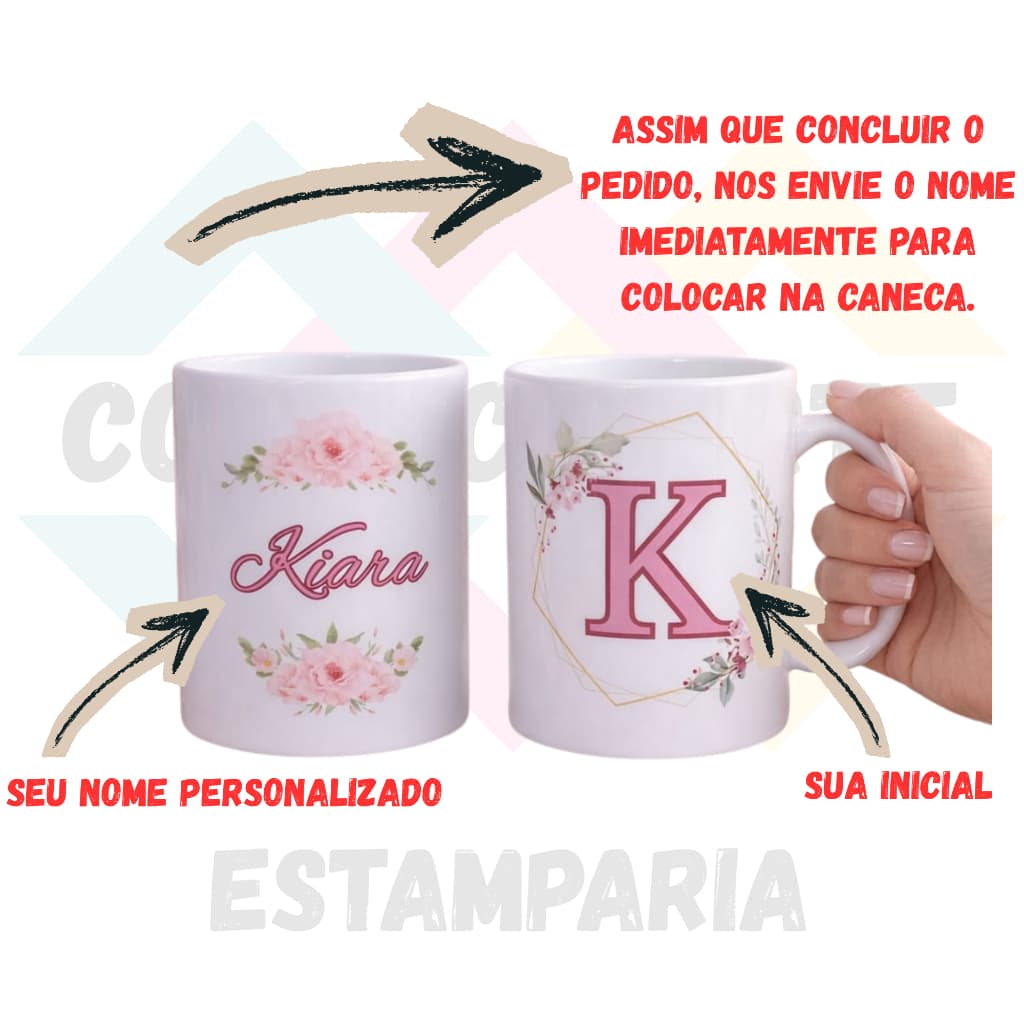 Caneca Presente Com Nome e Inicial Personalizada - Porcelana