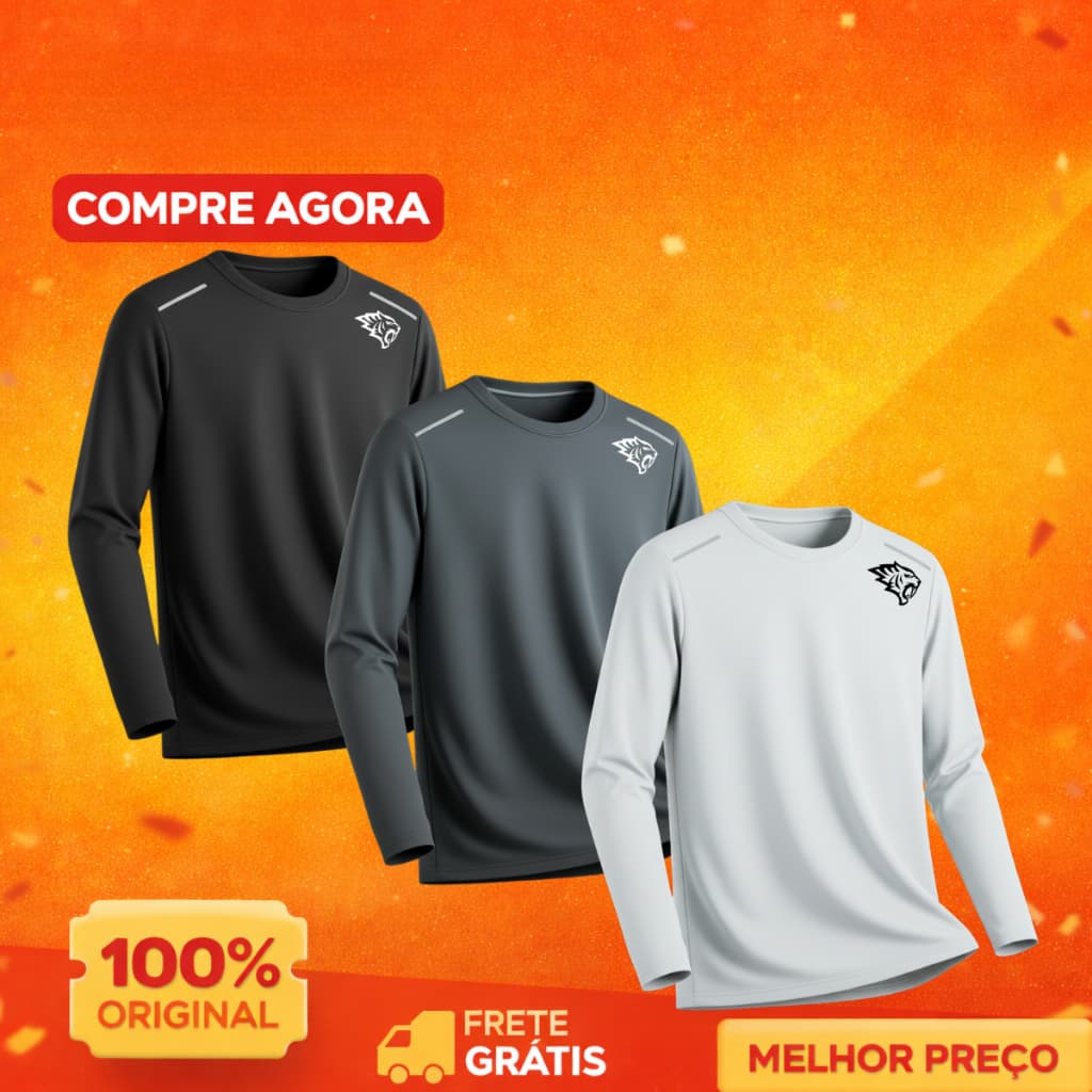 Kit 3 Camisa Manga Longa Dry Fit Masculina Fitness Academia Refletiva