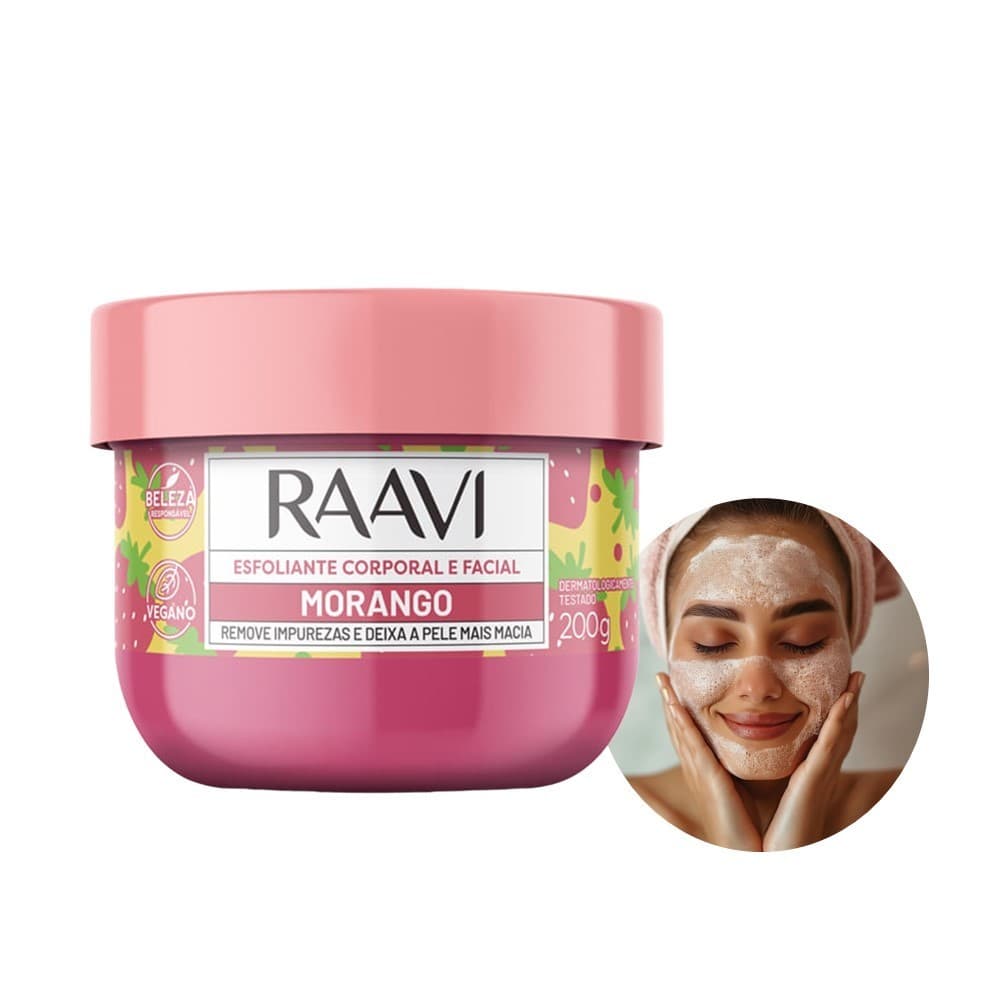Esfoliante Raavi Corporal e Facial Morango 200g