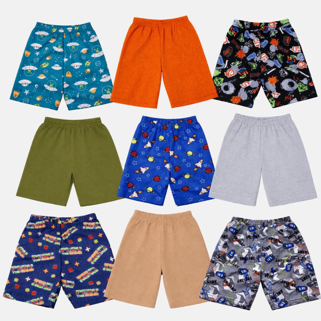 Kit 10 shorts moletinho bermudas Infantil Menino Estampas variadas - uso diario