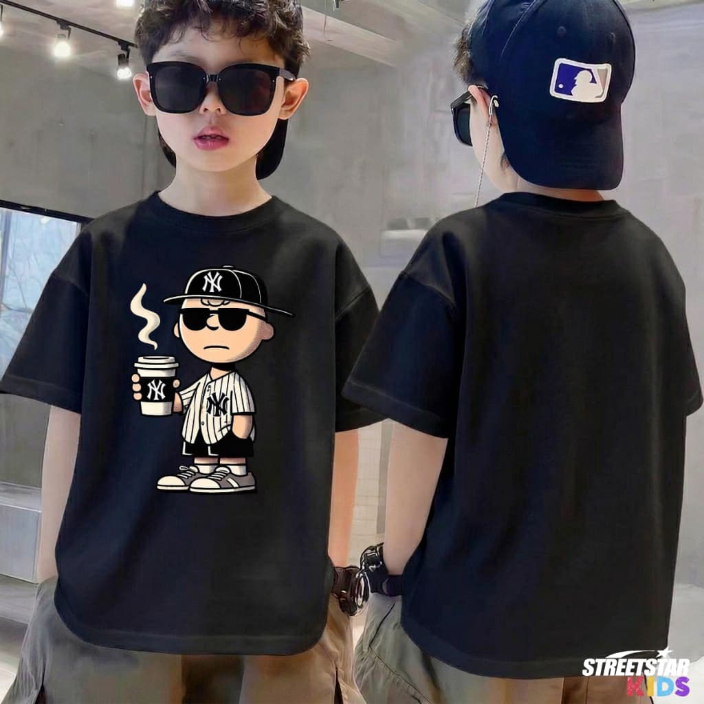 Camiseta Infantil Juvenil Menino Menina Nyc coffe,   Manga Curta Conforto Dia a Dia 100% Algodão