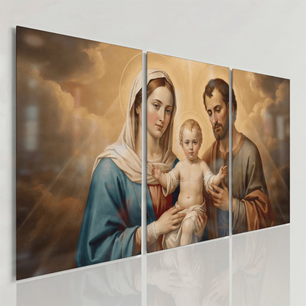 Quadros Decorativos Sagrada Família Religioso Dourado Arte Sacra Elegante Sala