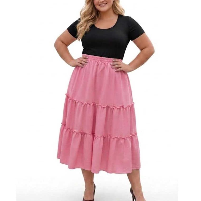 Saia Midi Três Marias Feminina Cintura Alta com Elástico Moda Evangélica Casual Várias Cores