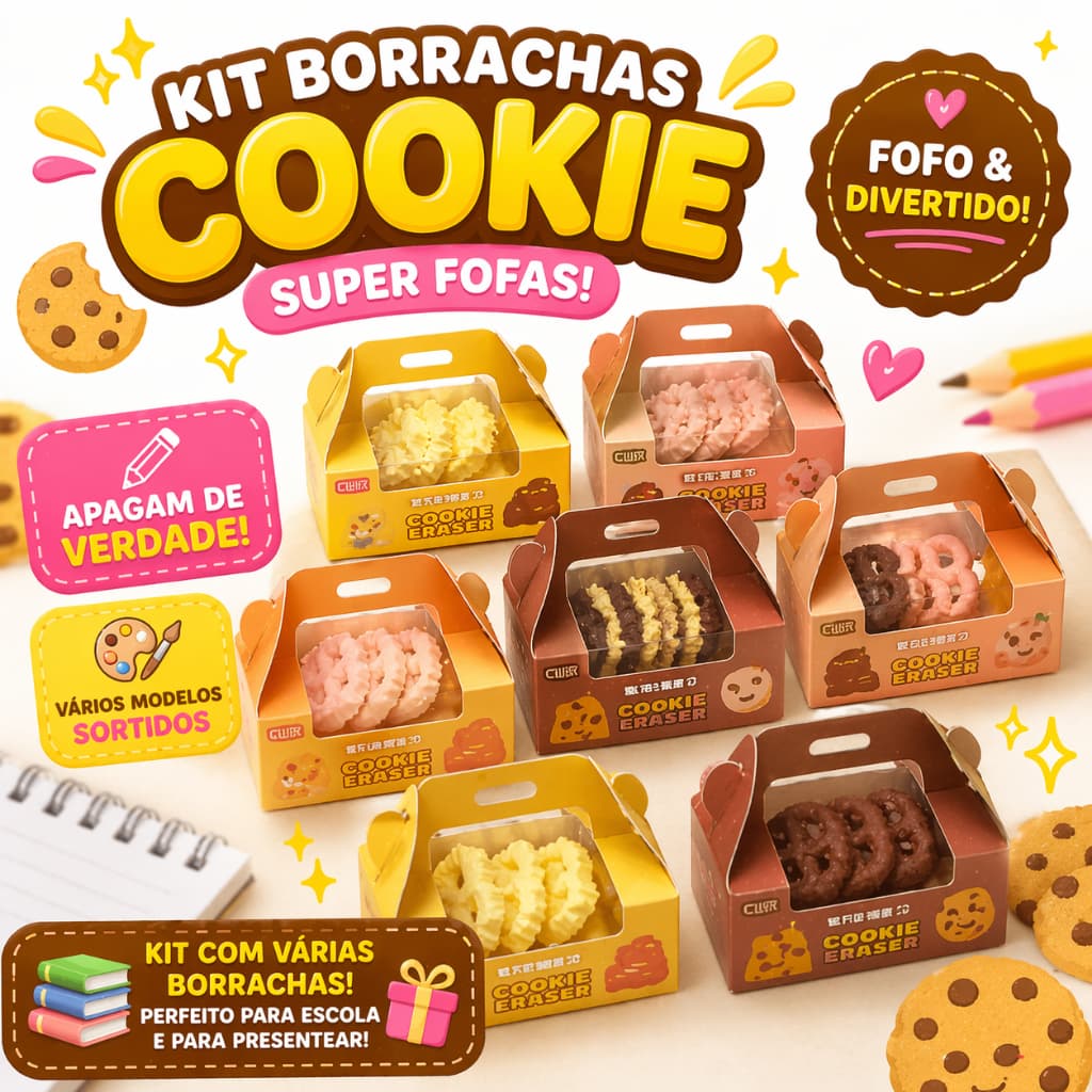 Kit Borrachas Cookie Kawaii Fofo Escolar Apaga Lápis Perfeito Presente Crianças Material Escolar Criativo PAPELARIA FOFA